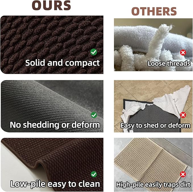 Bathroom Rugs Non Slip Washable, Super Absorbent Thin Bath Mat Small Quick Dry Low Pile Bathroom Rug, Brown 20"x30"