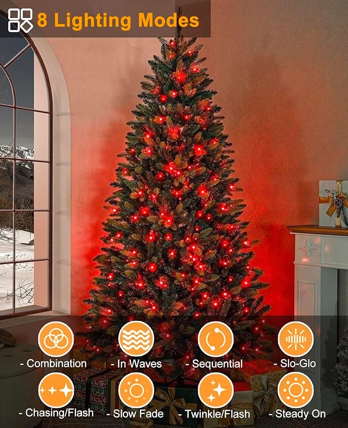 40FT 120 LED Christmas Lights Outdoor, Red Christmas String Lights for Indoor Waterproof, 8 Modes & Timer, Connectable Christmas Tree Lights for Bedroom Tree Party Decorations