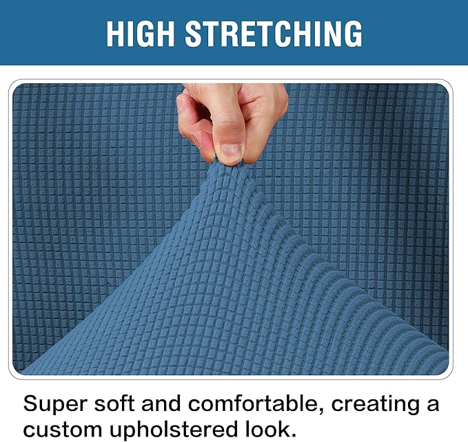 H.VERSAILTEX Ottoman Cover Slipcover Rectangle Fit Length 33'-38' Footrest Sofa Slipcovers Stool Cover Footstool Protector Covers Feature Stretch Thick Jacquard Fabric Removable Washable - Dusty Blue