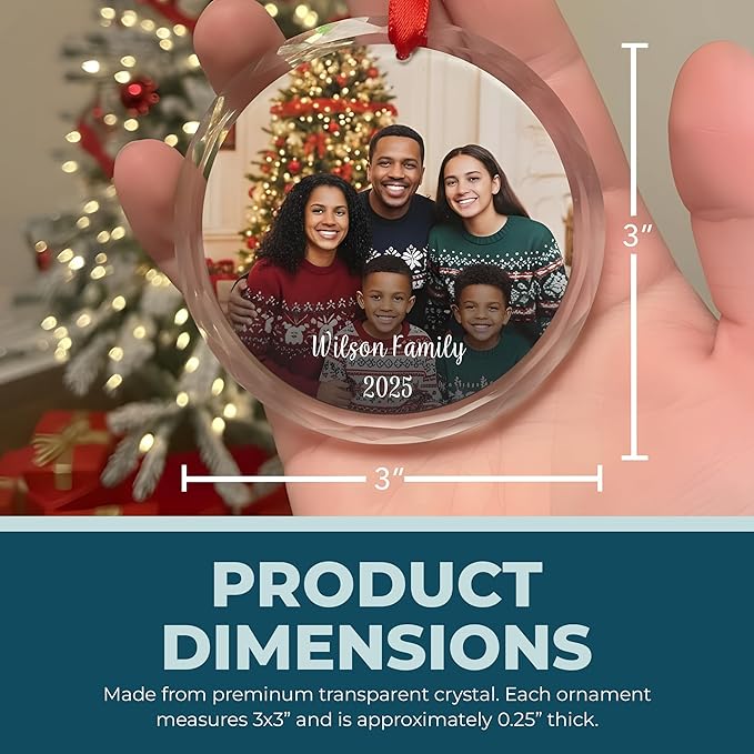 Personalized Christmas Ornament - Custom Crystal Photo Ornaments with Text