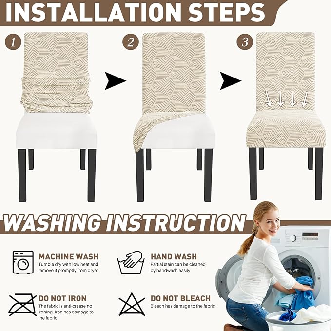 YEMYHOM Dining Chair Covers Set of 2, Stretch Dining Room Parsons Chair Slipcover, Removable Washable Furniture Protector for Home, Kitchen, Banquet (Beige)