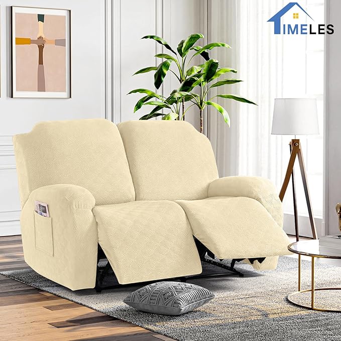 Timeles Recliner Covers Extra Wide Recliner Loveseat Covers Oversized Reclining Couch Covers Sofa Slipcovers Stretch Soft Washable (Two-Seater Oversized, Pale Yellow)