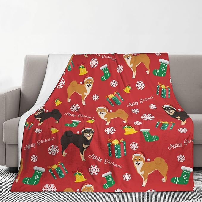 Christmas Dog Throw Blanket Soft Plush Fleece Blankets Warm Cozy Lightweight Fuzzy Blanket for Bed Sofa Couch Home Decor 80"X60"