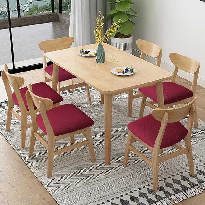 Fuloon Stretch Chair Seat Covers 6 PCS, Removable Washable Dining Chair Covers Anti-Dust Dining Room Seat Cushion Slipcovers (6, Burgundy)
