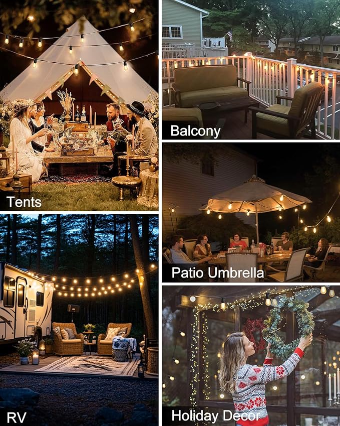 BRIMAX 24.6Ft USB Powered String Lights,10 LED Bulbs Waterproof & Shatterproof Outdoor Camping String Lights Dimmable Brightness with Swith for Tents,Patio,Backyard,Garden and Holidays,Warm White