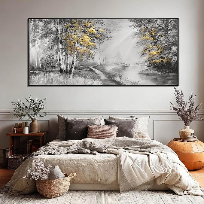 SOUGUAN Grey and Gold Canvas Wall Art Tree Wall Decor Modern Posters 32"x70" Large Decoration Living Room Pictures for Bedroom Office
