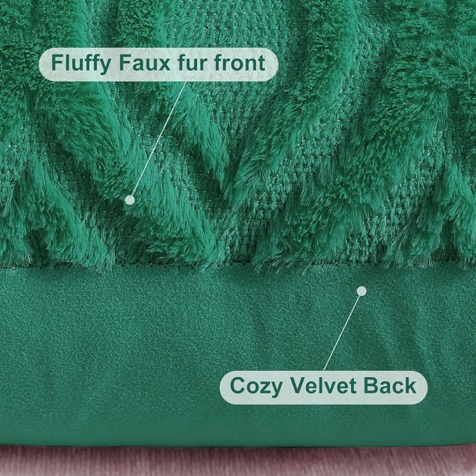 decorUhome Christmas Throw Pillow Covers 16x16 Inch Set of 2, Soft Plush Faux Wool Green Solid Couch Pillow Covers, Accent Farmhouse Neutral Square Pillow Cases for Sofa Bed Living Room