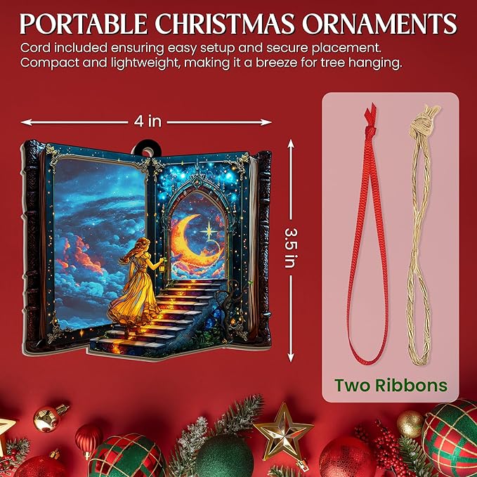GEEMBI Christmas Book Lovers Gifts for Women - 2D Flat (Not 3D) Suncatcher Christmas Ornaments 2025 - Reading Nerd Librarian Bookish Gifts for Book Lovers Friend, Reading Ornament for Tree Decorations