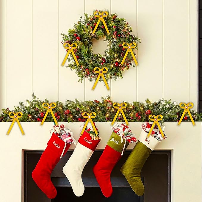 12 Pcs Gold Metal Bow Ornaments with Red Gem – 3.4x5.6 Clip-On Christmas Tree Bows, Elegant Gold Bow Decorations for Wreaths, Garlands, Weddings, Parties & Home Decor