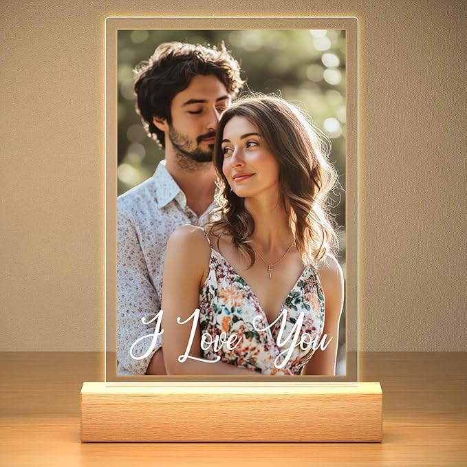 Custom Picture Frame with Photo, Personalized Photo Frame with Night Light, Customizable Picture Frames, Christmas Anniversary Birthday Gifts for Women Men Girlfriend Boyfriend Couple