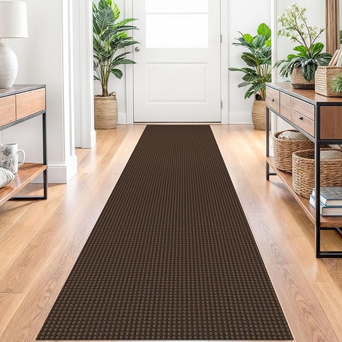 Braided Runner Rug 2x10 Ft Washable Runners for Hallways Non Slip Rubber Backed Kitchen Runners Cotton Long Entryway Runner Indoor, Woven Carpet for Hall Kitchen Entryway, Brown