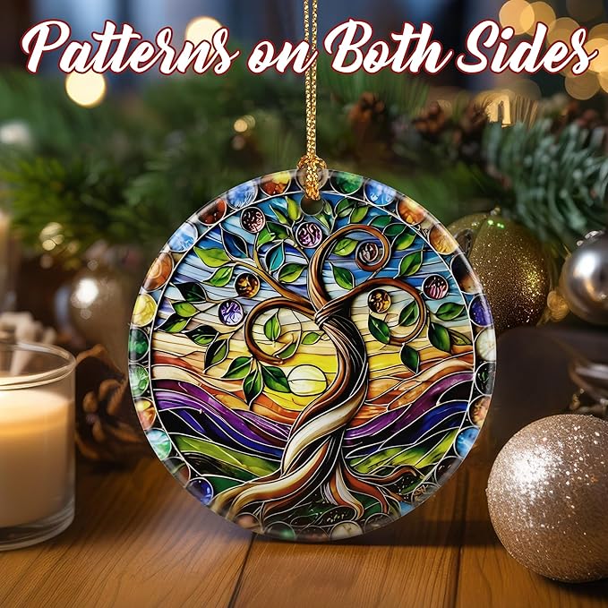 Christmas Ornaments, Dodosky 2.8in Ceramic Tree of Life Ornament, Xmas Decor, Christmas Tree Ornaments, Xmas Decorations for Tree, Holiday Ornament, Lavender Flower Gifts, Gifts for Women, Mom