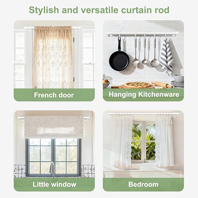 Sturdy Durable Curtain Rod:White Curtain Rods for Windows 18-45 Inch,Adjustable Heavy Duty Curtains Rod for Bedroom/Kitchen/Dorm/Apartment/Door,Small Modern Decorative Drapery Rods (All-Metal)