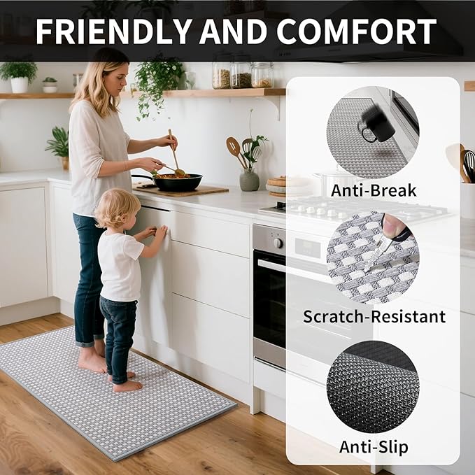 Kitchen Rugs Mat Non Slip Washable, Super Absorbent Kitchen Mats for Floor, Rubber Backing Soft Braided Standing Floor Mats Sink Mat Runner Rug, Easy to Clean and Maintain, Gray 17"x30"