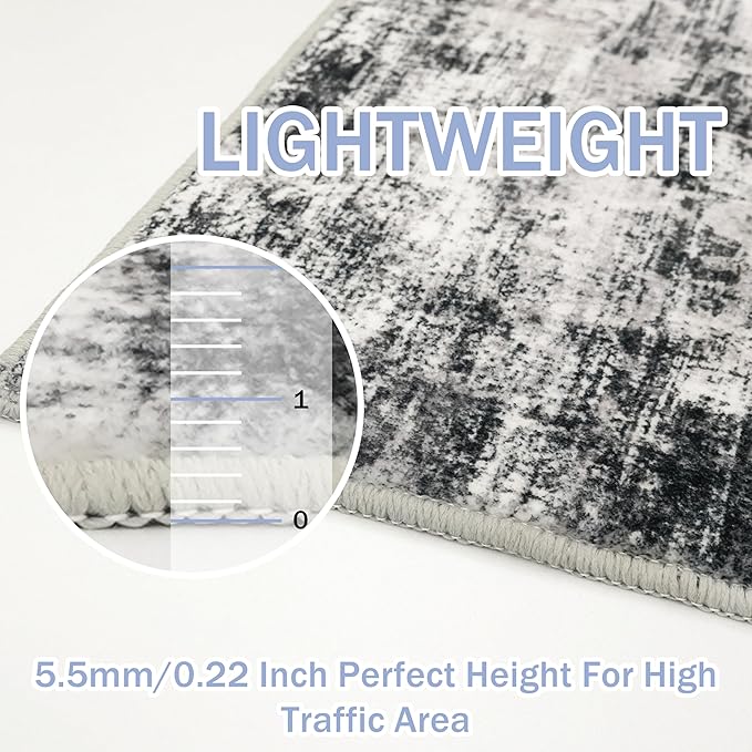 IOHOUZE Abstract Area Rugs 9x12 Ft Washable Large Rugs for Living Room, Non Slip Dining Room Rug, Printed Rugs for Bedroom, Floor Carpet for Office Nursery Playroom, Black Grey