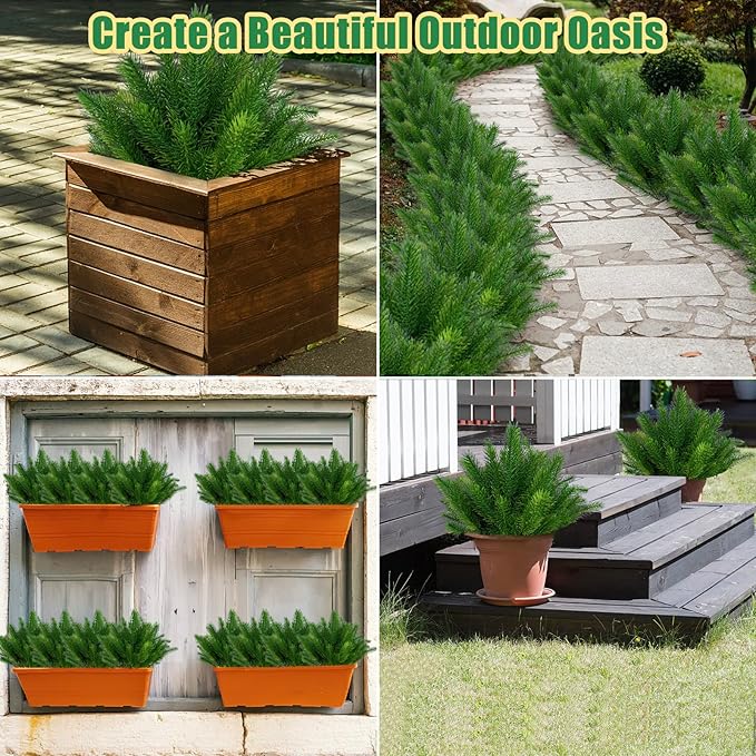 JIFTOK Artificial Pine Needles for Xmas Decoration, 24pcs Fake Plants Picks Sprays for Tree Home Decor Indoor, Faux Greenery Shrubs Plastic Boxwood for Garden Porch