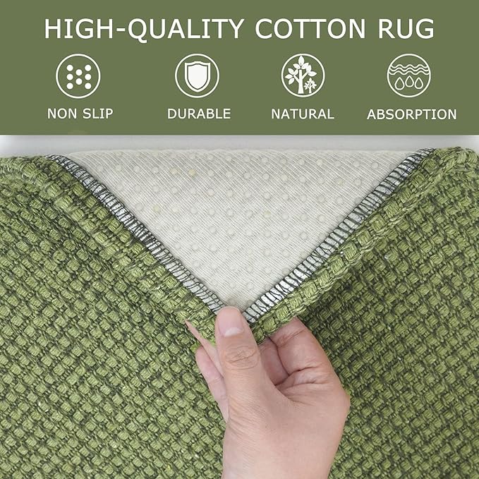 KOZYFLY Runners for Hallways 2x10 ft Washable Kitchen Runner Non Slip Rubber Backed Hallway Rugs Cotton Entryway Runner Rug Floor Carpet for Indoor Hall, Backdoor, Kitchen, Bright Green/Earthy Green