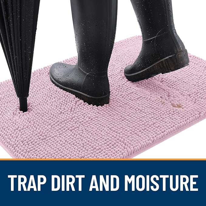 OLANLY Dog Door Mat for Muddy Paws 47x20, Absorbs Moisture and Dirt, Absorbent Non-Slip Washable Doormat, Quick Dry Chenille Mud Mat for Dogs, Entry Indoor Entryway Carpet for Inside Floor, Dusty Rose