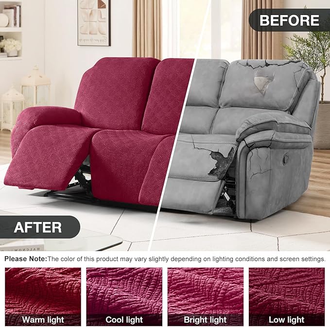 Timeles Recliner Covers for 3 Seater Reclining Sofa Slipcover Furniture Protector for Dogs and Pets Stretch Soft Washable (Three-Seater, Burgundy)