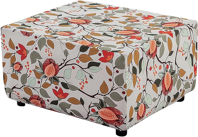 HAOYONG Ottoman Cover Square, Stretch Ottoman Slipcover Printed, SoftFoot Stool Cover Protector with Nonslip Elastic Bottom Removable Washable