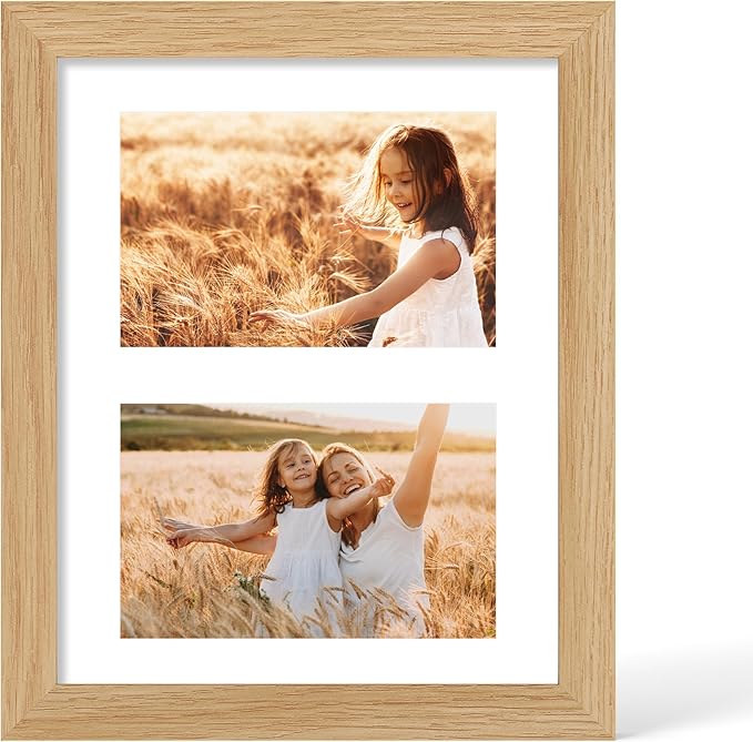 8x10 Picture Frame - 8 x 10 Photo Frame Made of Solid Oak Wood and Real Glass,Display Picture 2 Opening 4x6 with Mat or 8x10 Without Mat for Wall & Tabletop(Color Natural Oak)