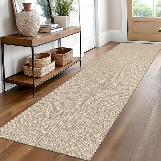 EARTHALL Washable Runner Rug 2x10 Ft Non Slip Runners for Hallways Long Cotton Rubber Backed Kitchen Runner Braided Indoor Floor Carpet Runners for Entryway, Hallway, Kitchen, Send/Beige