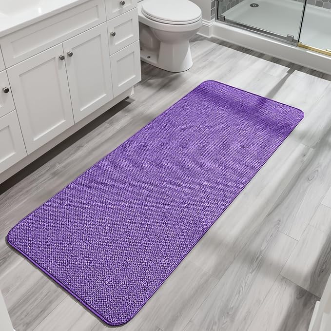 Bath Mat,Ultra Thin Bathroom Runner Rugs,Large Bath Mats for Bathroom,Quick Dry,Non-Slip,Machine Washable,Low Pile,Bath Rug,Shower Outside,Sink,Home Decor Accessories.Purple,1'9"x3'11"（21x47inch）