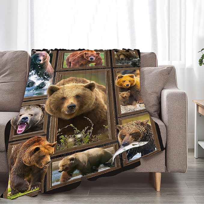 Tijuboni Bear Throw Blanket Bear Gifts for Girls Boys Women Men Kids Adults Soft Flannel Fleece Blanket for Couch Sofa Bed Home Decor 60"x80"