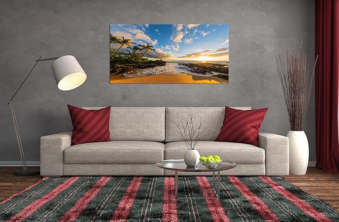 DZL Art S75475 Large Beach wall art Secret Beach at sunset, Maui, Hawaii Canvas Wall Art For Living Room Decoration Nature Picture Canvas Prints Painting for for Office Wall Decor Home Decorations