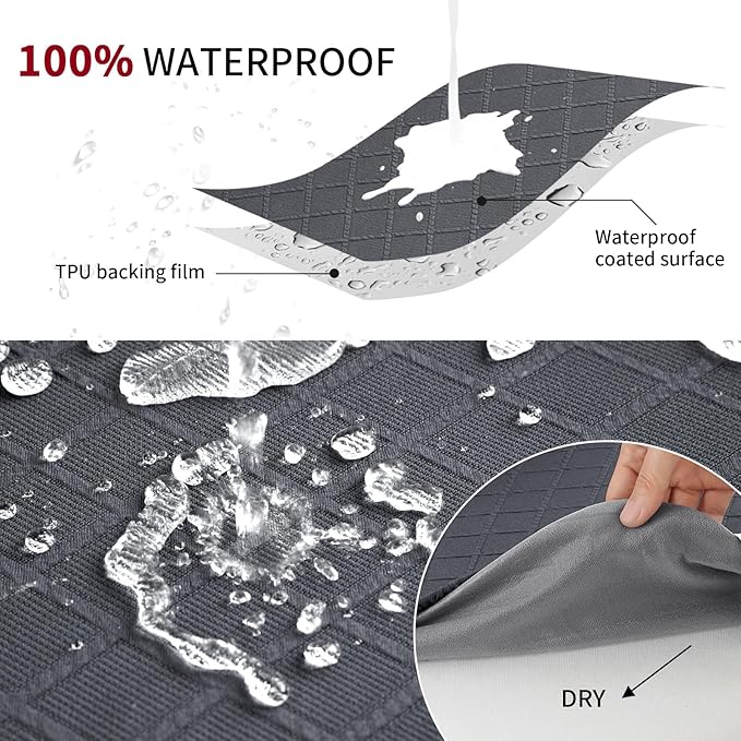 Fuloon Waterproof Seat Cushion Covers 6 PCS, Stretch Jacquard Chair Seat Covers Washable Dining Room Seat Slipcovers Removable Kitchen Chair Protector (6, Waterproof-Dark Grey)