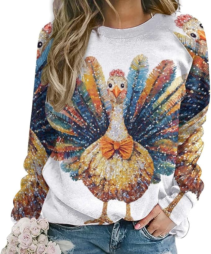 Womens Thanksgiving Sweatshirt Oversized Crewneck Pullover Casual Graphic Long Sleeve Shirts