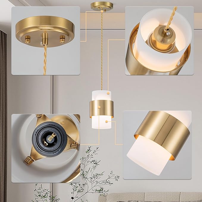 Modern Pendant Lighting, Gold Pendant Light Fixtures Ceiling Light for Kitchen Island Hallway Porch Corridor Bedroom with Frosted Glass Shade, 1 Light
