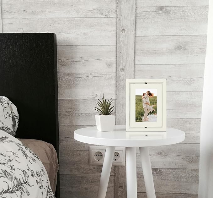 4x6 Double-Sided Rotating Floating Picture Frames (2 Pack, White), Solid Pine Wood with Real Glass for Horizontal Vertical Standing Display Desk Tabletop Photo Frames
