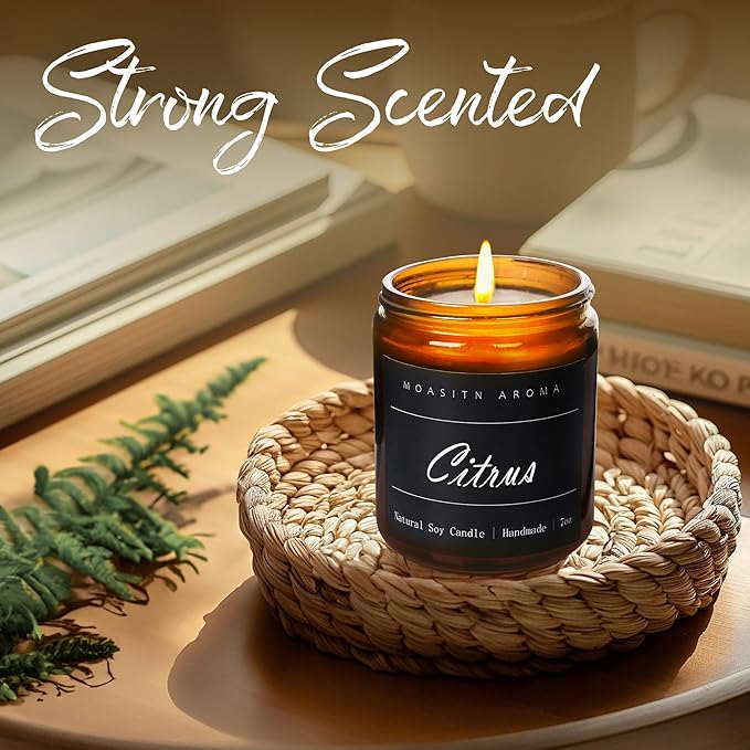 MOASITN Citrus Highly Scented Candles for Home| Natural Soy Aromatherapy Candle| Handmade Long Lasting Jar Candle| Candel Gift for Women,Men| as Birthday,Housewarming,Thank You,Relaxing Gifts| 7oz