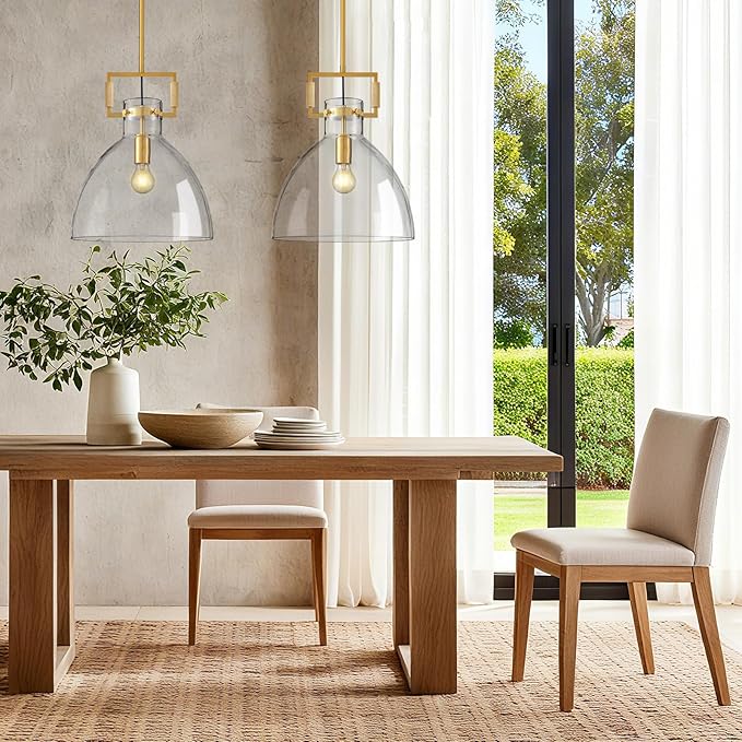 Mondern Large Gold Kitchen Island Pendant Light, 10 '' W 1-Light Glass and Brass Island Pendant Lights,Farmhouses Pendant Light, for Kitchen,Dining Room,Bathroom
