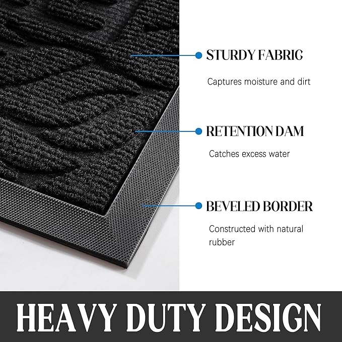 Yimobra Large Welcome Mat 60x36, Waterproof Non-Slip Outdoor Mats for Front Door Outside Entrance, Low-Profile Entryway Mat Indoor for Garage Patio, Black
