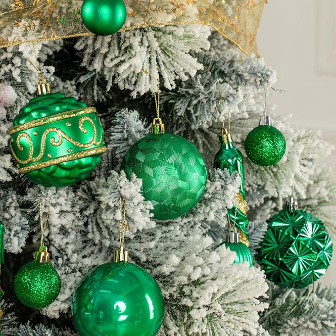 Fuovt 62pcs Christmas Balls Ornaments Set - 3.15" Big Christmas Balls - Shatterproof Plastic Decorative Baubles for Xmas Tree Decor Holiday, Wedding, Party Decoration (Green)