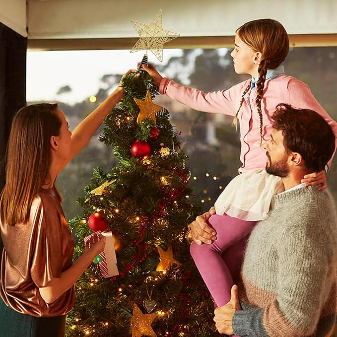 10Inch Christmas Tree Topper Star with LED Lights, Tree Toppers Christmas Tree Decoration, Glittered Metal Christmas Star for Christma Tree Ornament Decor