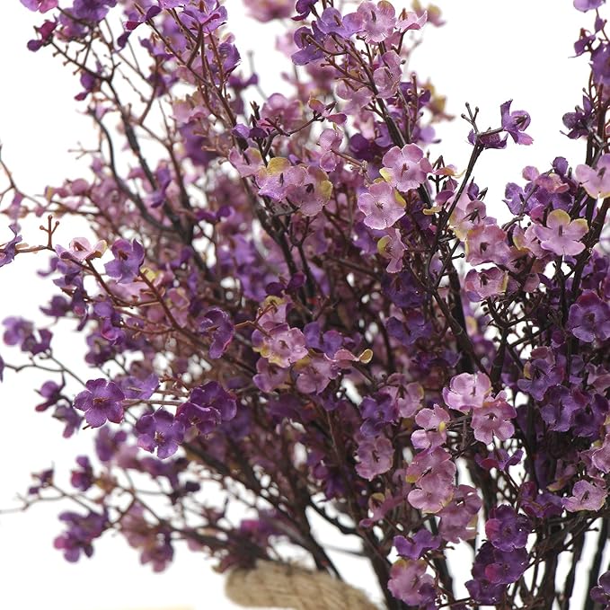 JAKY-Global Babys Breath Fabric Cloth Artificial Flowers 12 Bundle European Fake Silk Plants Farmhouse Decor Wedding Party Decoration Bouquets Real Touch DIY Home Garden (Autumn Purple-12pcs)