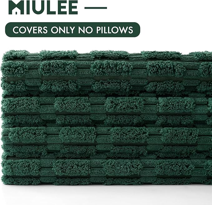 MIULEE Pack of 4 Christmas Dark Green Corduroy Decorative Throw Pillow Covers 18x18 Inch Soft Boho Striped Pillow Covers Modern Farmhouse Home Decor for Sofa Living Room Couch Bed