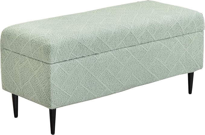 CRFATOP Jacquard Rectangle Ottoman Stool Cover Stretch Folding Storage Footstool Bench Slipcovers Upholstered Foot Chest Chair Covers Washable Entryway Furniture Protector with Elastic Bands,M,Green