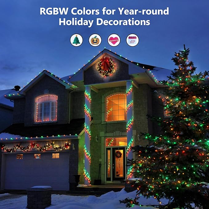 BrizLabs RGB + Warm White Christmas Lights, 98.5FT 300 LED Color Changing String Lights with Remote, Red White Christmas Light, Twinkle Mini Light Dimmable Tree Light for Indoor Outdoor Xmas Halloween