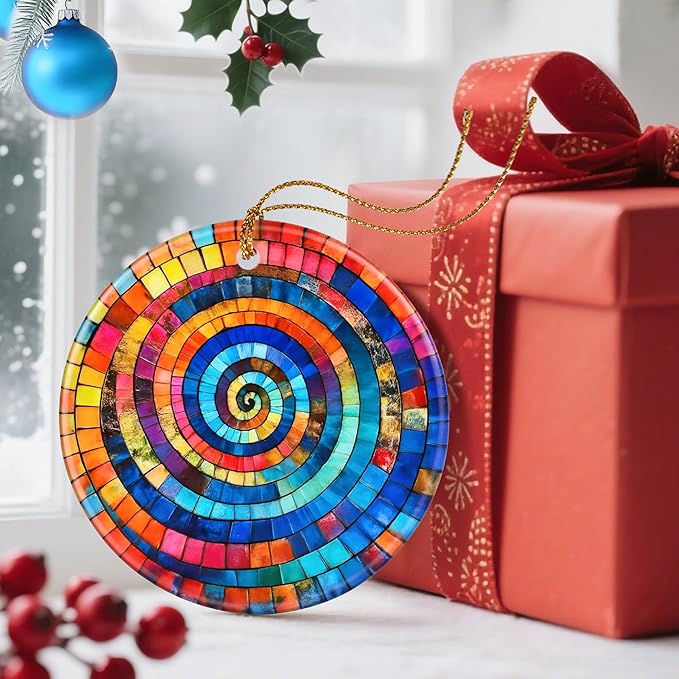 Christmas Ornaments, Dodosky 2.8in Ceramic Rainbow Spiral Ornament, Xmas Decor, Christmas Tree Ornaments, Xmas Decorations for Tree, Holiday Ornament, Gifts for Art Lovers, Idea Gifts for Women Friend