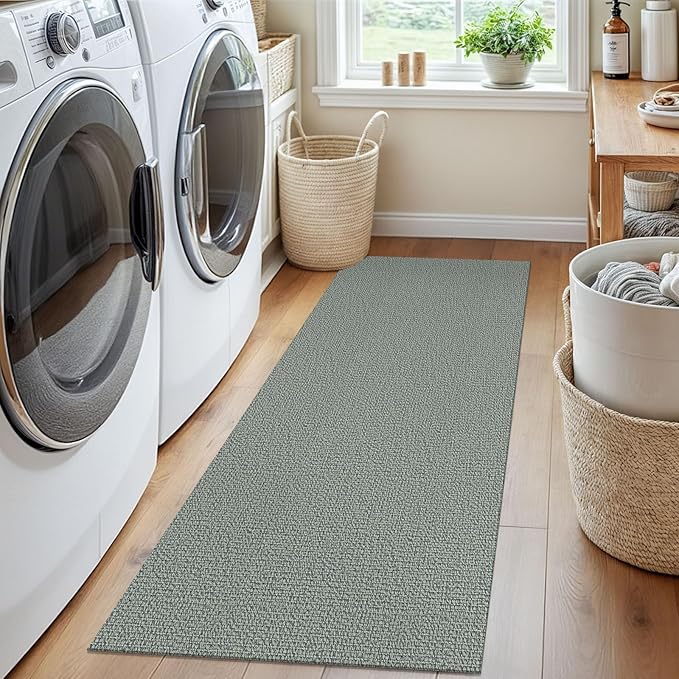 EARTHALL Washable Runner Rug 2x5 Ft Non Slip Runners for Hallways Cotton Rubber Backed Kitchen Runner Braided Indoor Floor Carpet Runners for Entryway, Hallway, Kitchen, Bedroom, Green/Grey