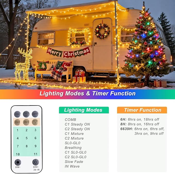 JMEXSUSS 2 Pack 100 LED Color Changing Christmas Lights, Connectable Warm White & Multicolor String Lights Outdoor Waterproof, Clear Wire Christmas Tree Lights Indoor for Xmas Bedroom Proch Decoration