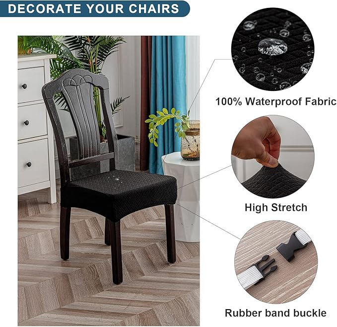 Genina Waterproof Seat Covers for Dining Room Chair Covers Waterproof Dining Chair Covers (2 PCS-Rear-Covered, Black)