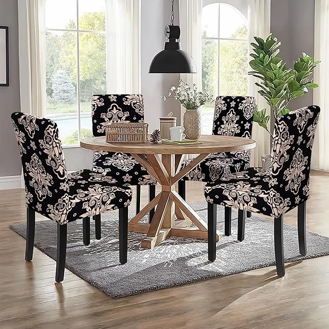 Sufdari Dining Chair Covers,Kitchen Chair Cover,Parsons Chair Slipcover,Spandex Chair Protectors for Dining Room Stretch Chairs Cover Set of 6 -Black Khaki