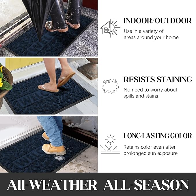 Yimobra Large Welcome Mat 47x24, Waterproof Non-Slip Outdoor Mats for Front Door Outside Entrance, Low-Profile Entryway Mat Indoor for Garage Patio, Blue