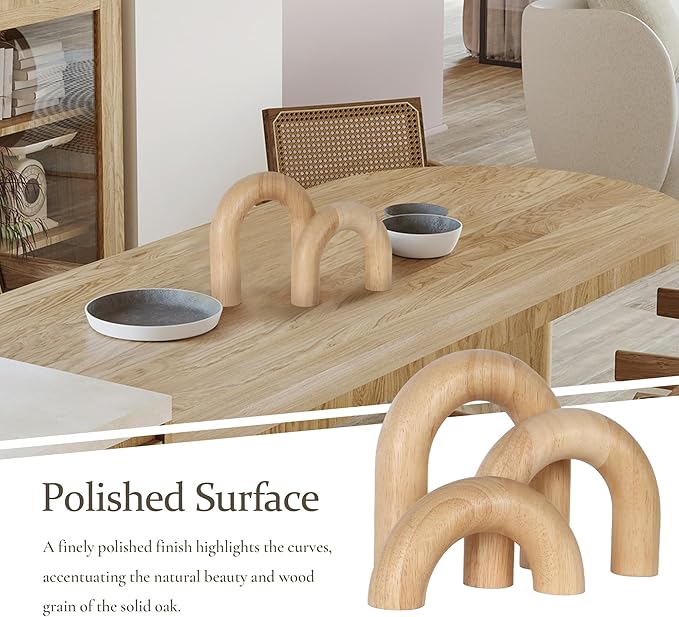 3 Pieces Wood Arch Decor, Wooden Coffee Table Accents, Neutral Home Aesthetic Bookshelf Decoration, Desk Objects, Natural Modern Boho Decor for Living Room Entryway