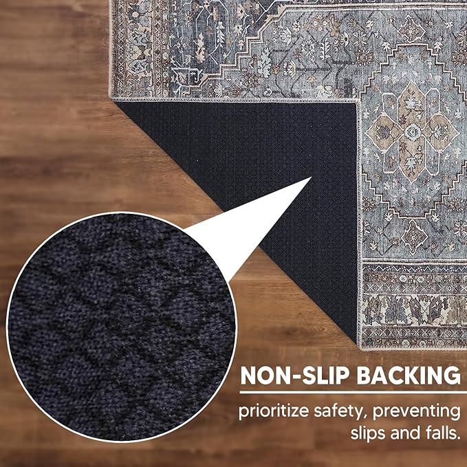 Keen Home Design 2x10 Rug - Machine Washable Runner Rug with Non-Slip Backing, Ideal for Hallway, Entryway, Kitchen, Laundry Room - Vintage, Easy Clean, Durable, Low Pile - (2'6" x 10')